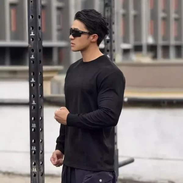 Mens Skinny Muscle Long Sleeve T-Shirt Gym Clothing Sports Fitness Tights Bodybuilding Casual Sweatshirts - Image 5
