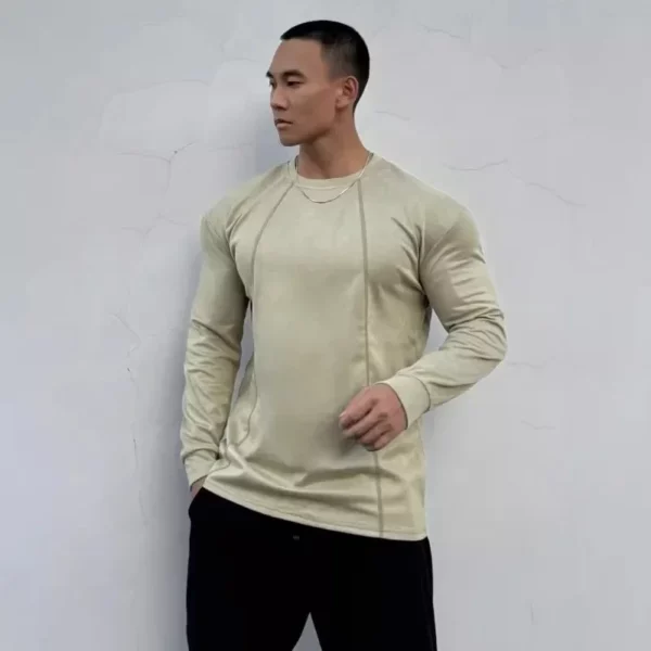 Mens Skinny Muscle Long Sleeve T-Shirt Gym Clothing Sports Fitness Tights Bodybuilding Casual Sweatshirts - Image 4