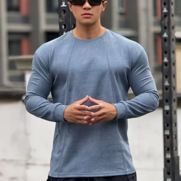 Mens Skinny Muscle Long Sleeve T-Shirt Gym Clothing Sports Fitness Tights Bodybuilding Casual Sweatshirts - Image 10