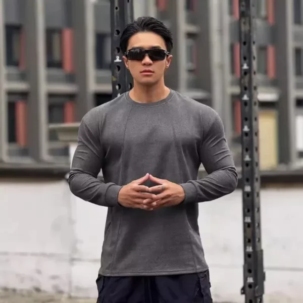 Mens Skinny Muscle Long Sleeve T-Shirt Gym Clothing Sports Fitness Tights Bodybuilding Casual Sweatshirts - Image 2