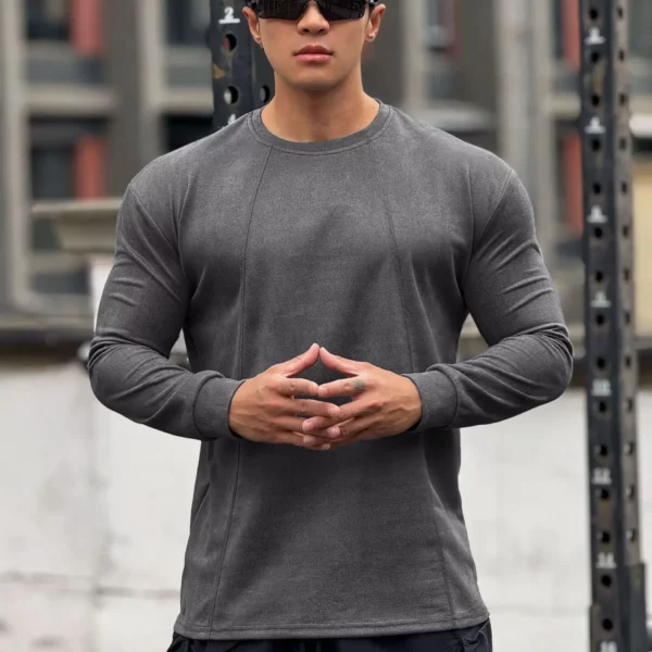 Mens Skinny Muscle Long Sleeve T-Shirt Gym Clothing Sports Fitness Tights Bodybuilding Casual Sweatshirts