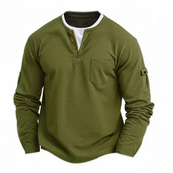 Polo Shirts Splicing Bottom Shirt Fake Two Double Layer V-Neck Men's Long Sleeve T-Shirt, Polo Shirts - Image 6