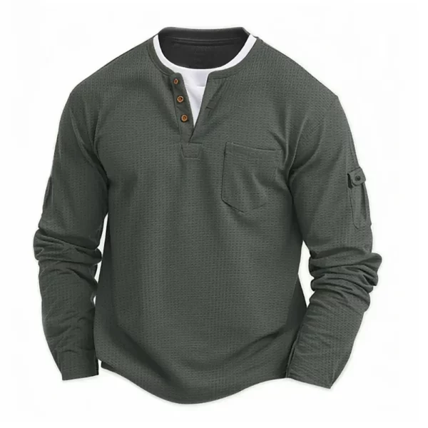 Polo Shirts Splicing Bottom Shirt Fake Two Double Layer V-Neck Men's Long Sleeve T-Shirt, Polo Shirts - Image 4