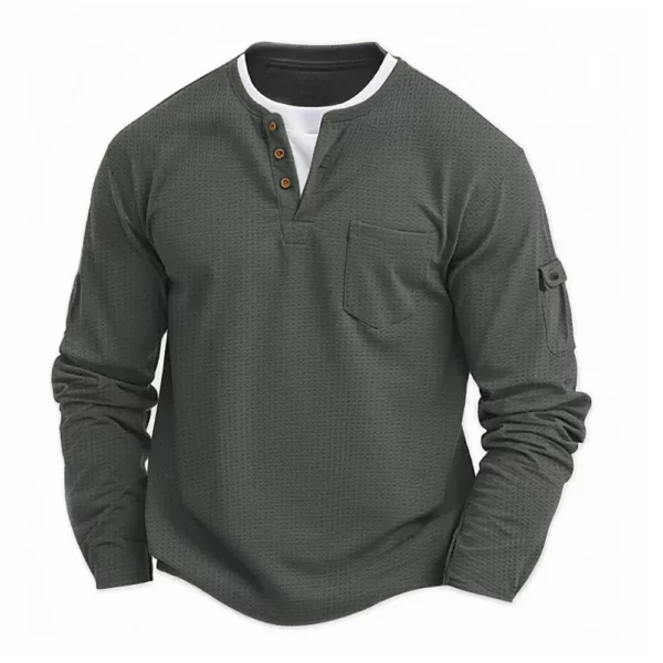 Polo Shirts Splicing Bottom Shirt Fake Two Double Layer V-Neck Men's Long Sleeve T-Shirt, Polo Shirts - Image 9