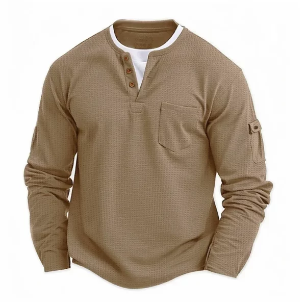 Polo Shirts Splicing Bottom Shirt Fake Two Double Layer V-Neck Men's Long Sleeve T-Shirt, Polo Shirts - Image 7