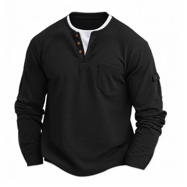 Polo Shirts Splicing Bottom Shirt Fake Two Double Layer V-Neck Men's Long Sleeve T-Shirt, Polo Shirts - Image 8