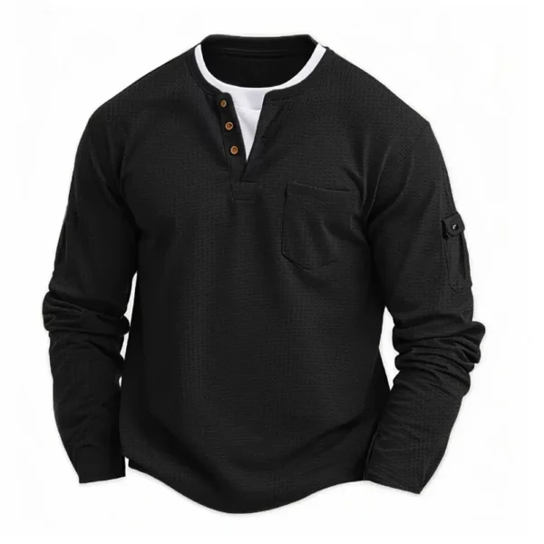 Polo Shirts Splicing Bottom Shirt Fake Two Double Layer V-Neck Men's Long Sleeve T-Shirt, Polo Shirts - Image 3
