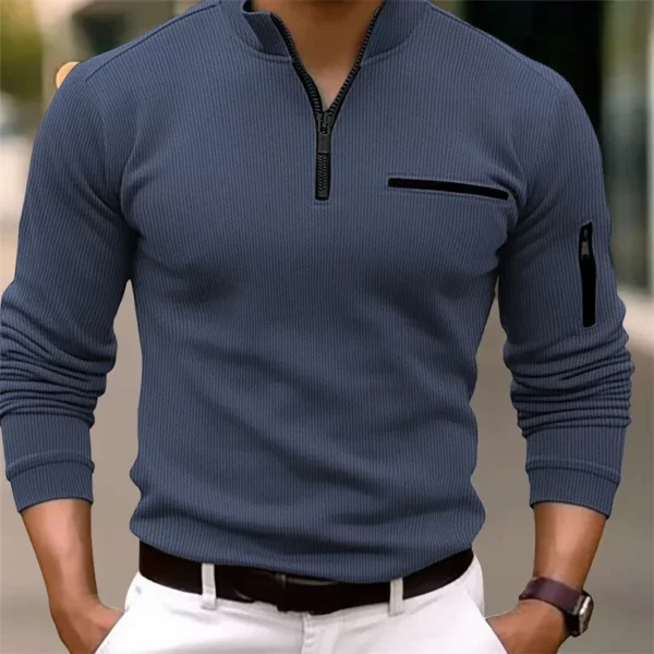 Light Luxury Light Mature Casual Men Sports Retro Style Striped Zipper - Image 3