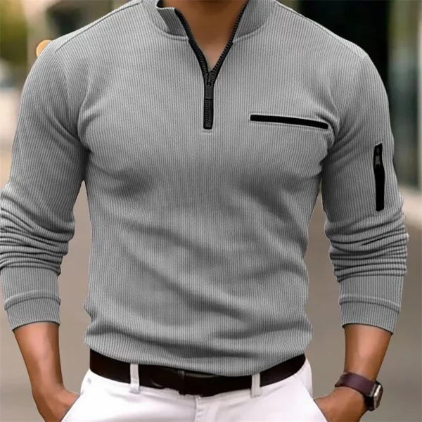 Light Luxury Light Mature Casual Men Sports Retro Style Striped Zipper - Image 2