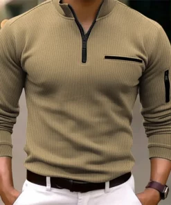 Light Luxury Light Mature Casual Men Sports Retro Style Striped Zipper