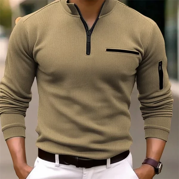 Light Luxury Light Mature Casual Men Sports Retro Style Striped Zipper