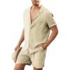 Men's Linen Short Sleeved Shirt Set Linen Casual Cardigan Shirt Shorts